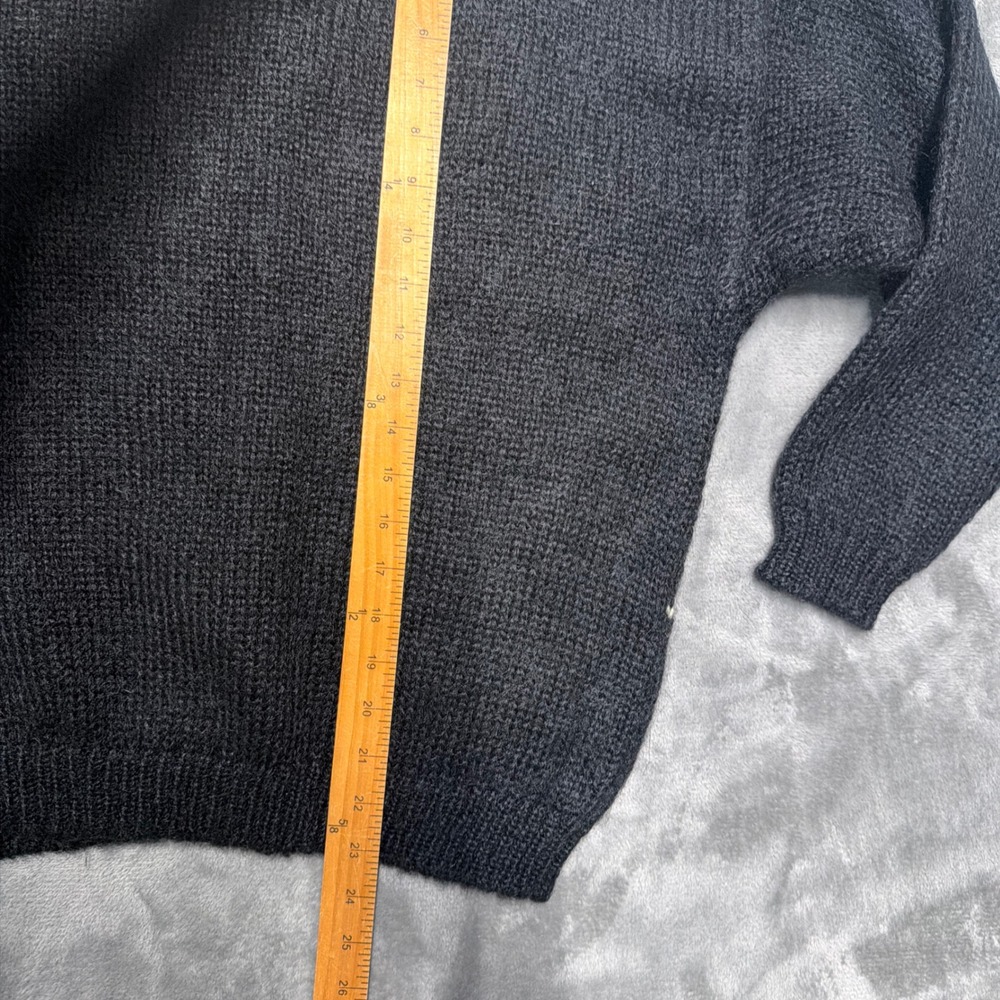 Vintage 90s Y2k Mohair Cardigan Womens Medium Black Hand Knit Cottagcore Floral - Picture 6 of 8